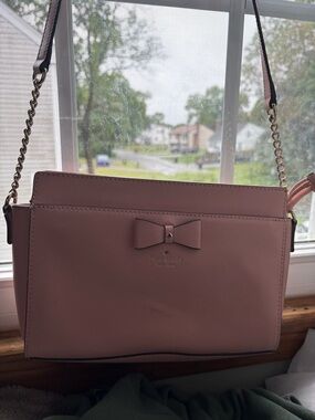 kate spade Dusty Pink Bow Crossbody Bag with Gold Chain Strap